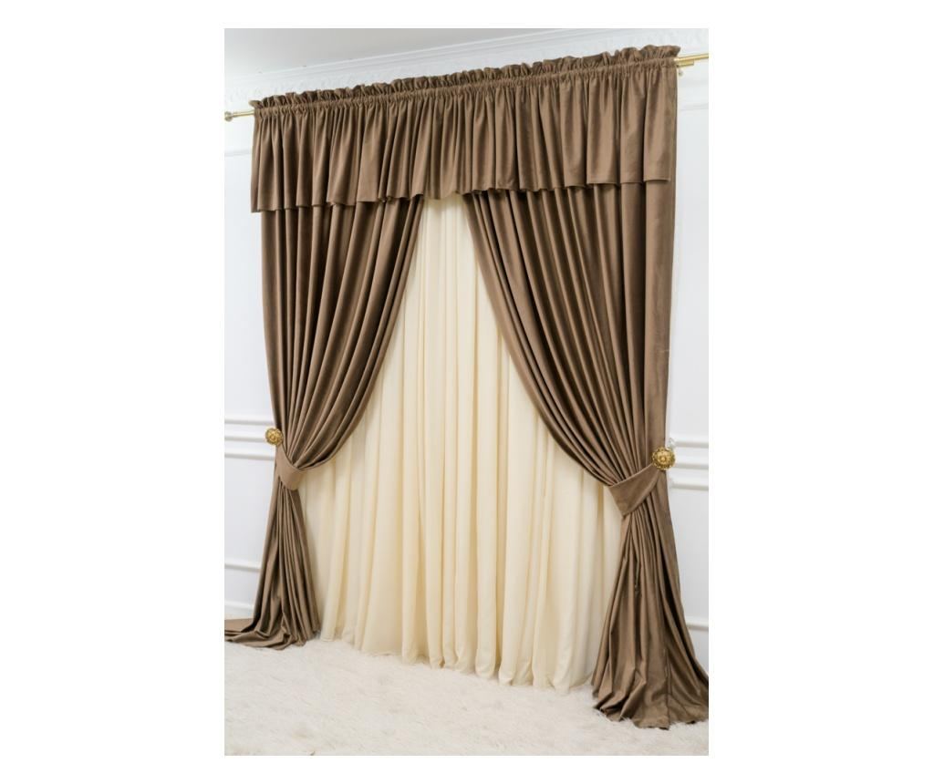 Set de 2 draperii + mantovan din catifea, cu rejansa, maro-scortisoara, opace, 200x250 - 2