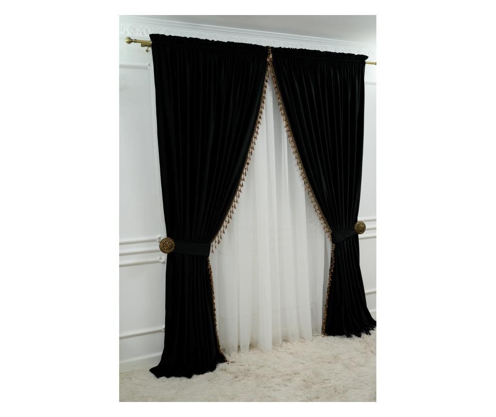 Set de 2 draperii din catifea, opace, cu rejansa, negru ,accesorizate 140x250 cm - 6