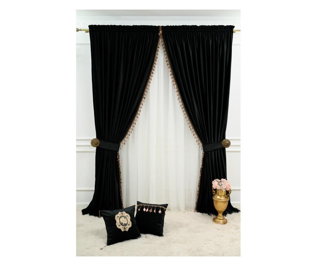 Set de 2 draperii din catifea, opace, cu rejansa, negru ,accesorizate 140x250 cm - 7
