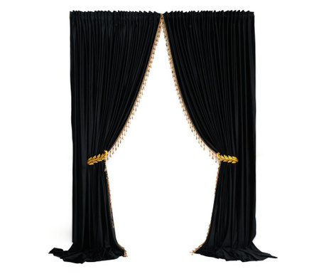 Set de 2 draperii din catifea, cu rejansa , negru, opace, accesorizate 200x250 cm