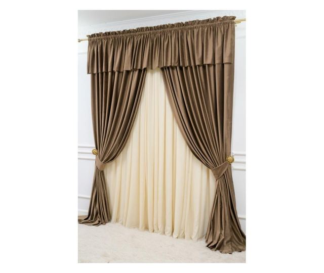 Set od 2 zavjese + mantovan od baršuna, s trakom, cimet-smeđa, neprozirne, 200x250