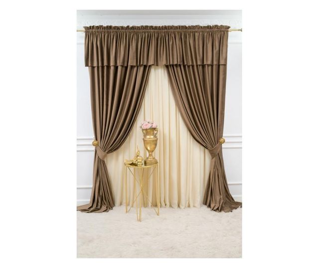 Set od 2 zavjese + mantovan od baršuna, s trakom, cimet-smeđa, neprozirne, 200x250