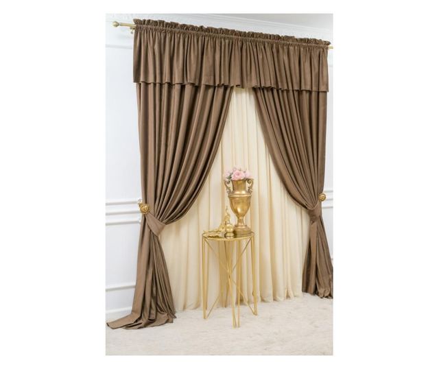 Set od 2 zavjese + mantovan od baršuna, s trakom, cimet-smeđa, neprozirne, 200x250