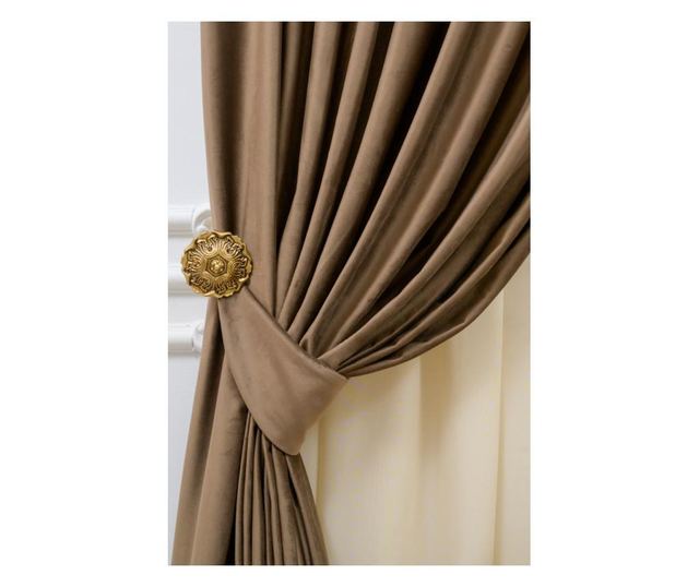 Set od 2 zavjese + mantovan od baršuna, s trakom, cimet-smeđa, neprozirne, 200x250