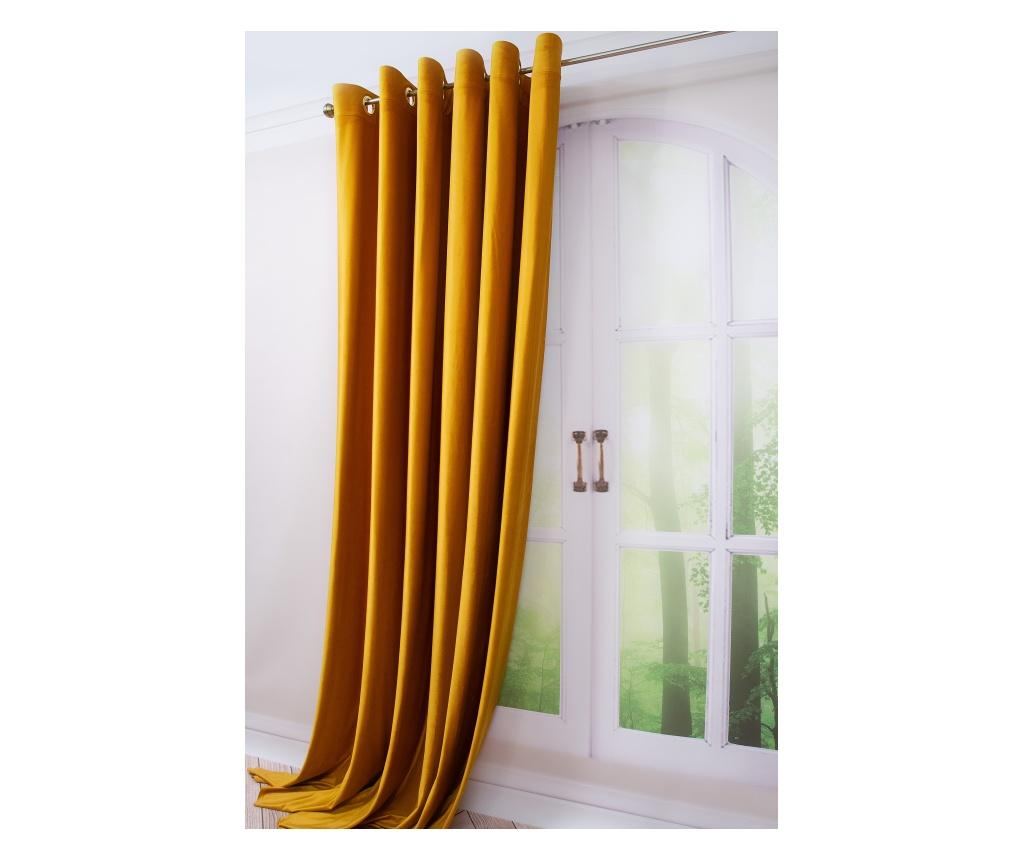 Draperie  din catifea, galben mustar, cu inele metalice, uni , opaca, 140x250 - 3