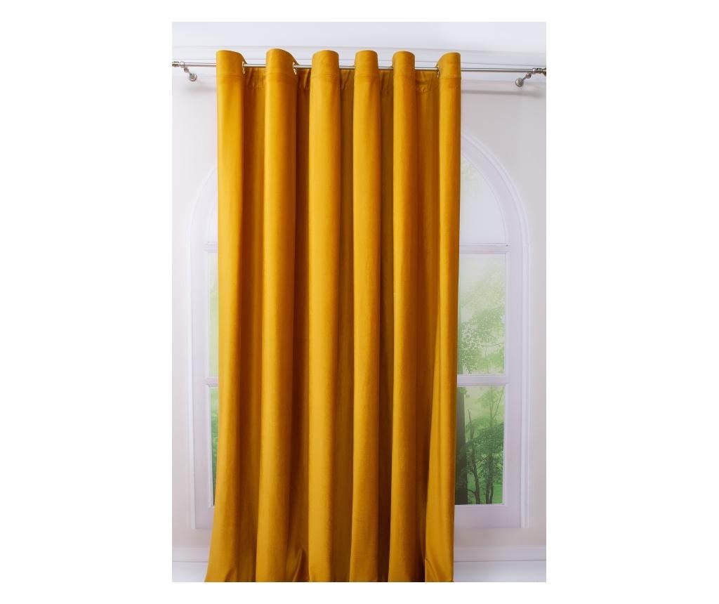 Draperie  din catifea, galben mustar, cu inele metalice, uni , opaca, 140x250 - 4