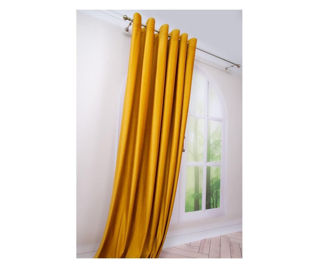 Draperie  din catifea, galben mustar, cu inele metalice, uni , opaca, 140x250 - 5