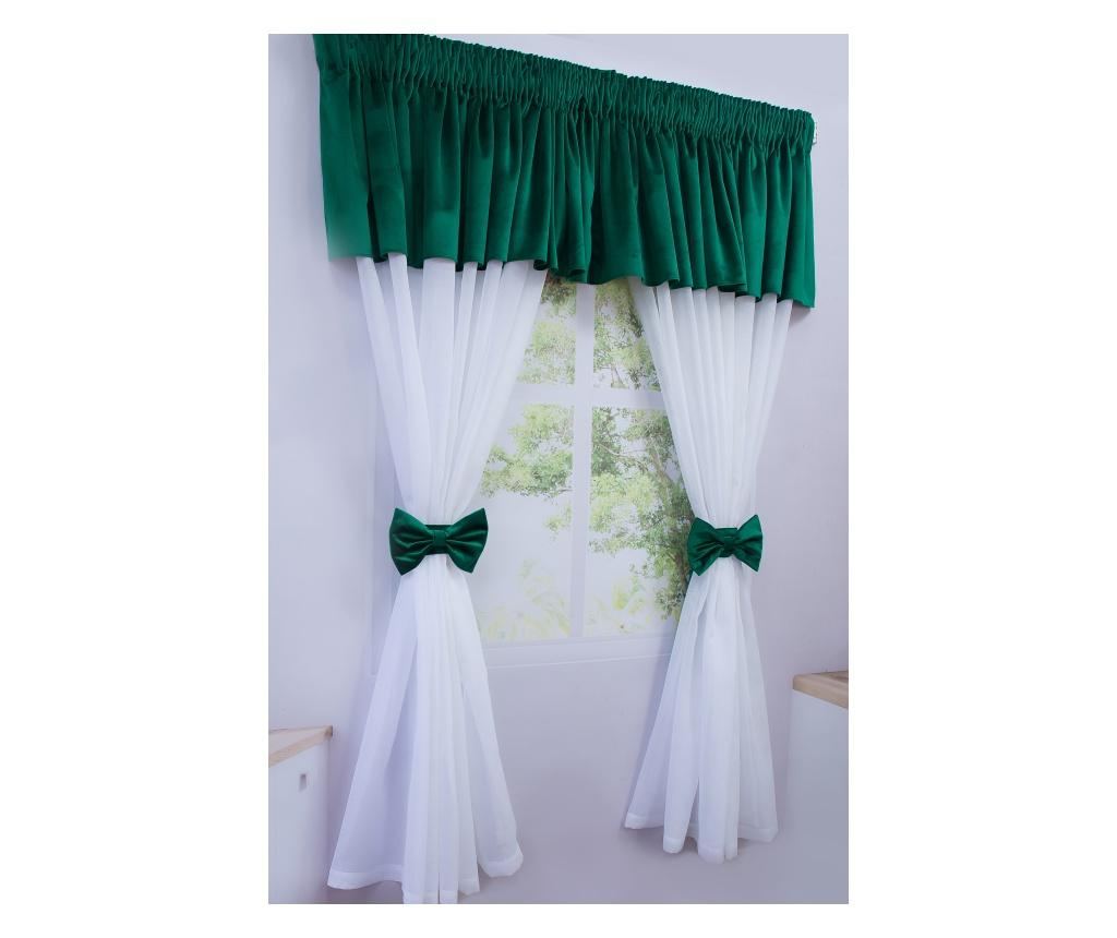 Bijela kuhinjska zavjesa s volanom od zelene baršunaste tkanine, s trakom, 200 x 130 - 3
