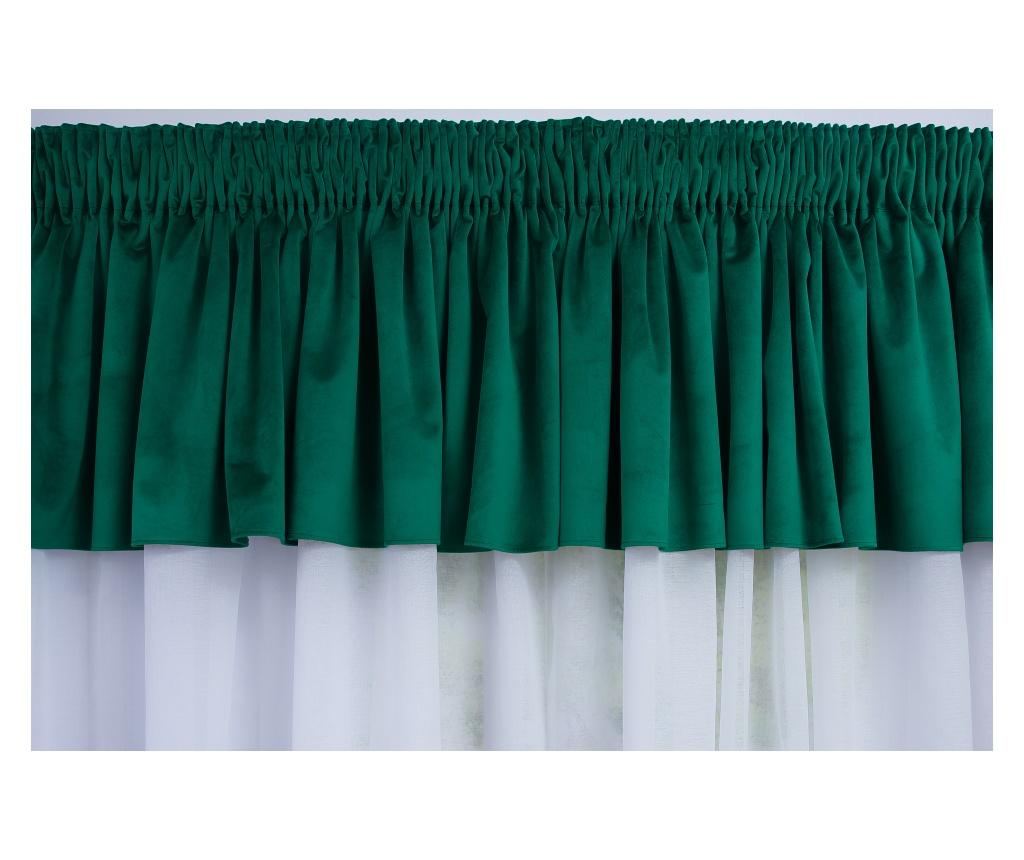Bijela kuhinjska zavjesa s volanom od zelene baršunaste tkanine, s trakom, 200 x 130 - 5