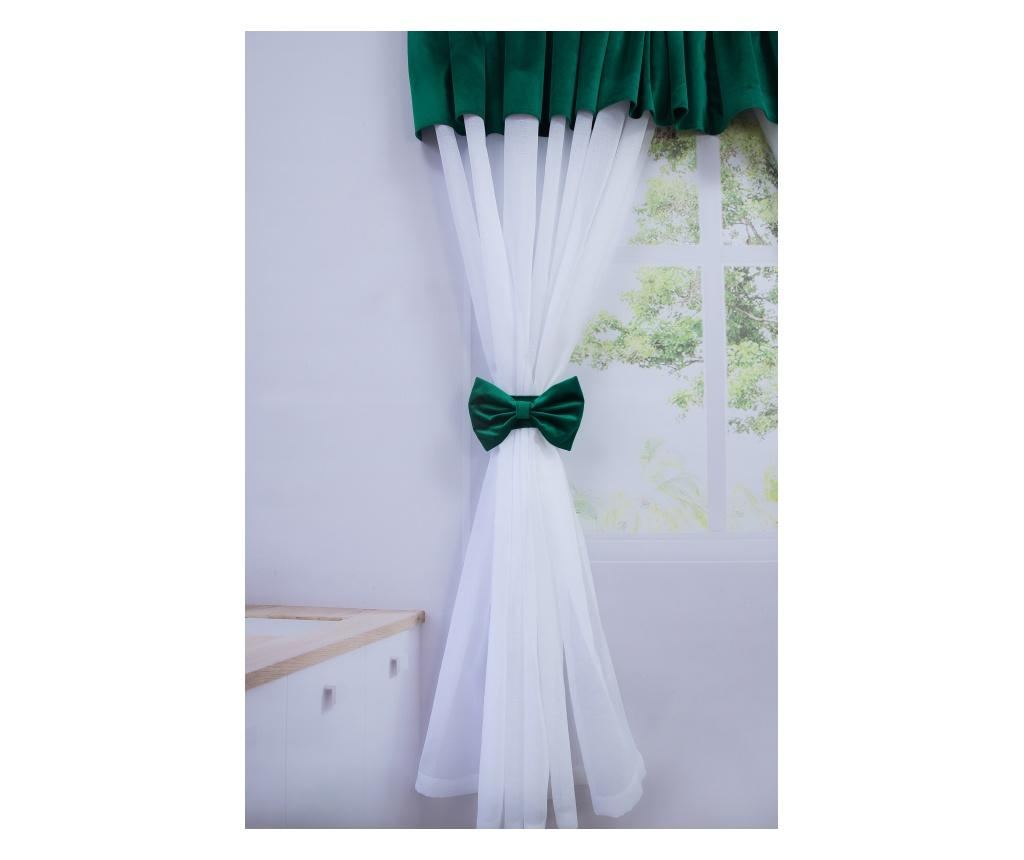 Bijela kuhinjska zavjesa s volanom od zelene baršunaste tkanine, s trakom, 200 x 130 - 6