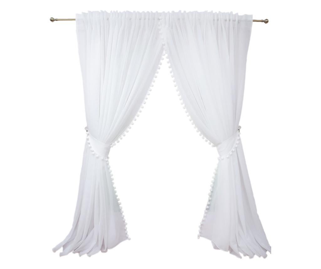 Perdea alba, accesorizata cu ciucuri, cu rejansa, 500 x 260 - 6