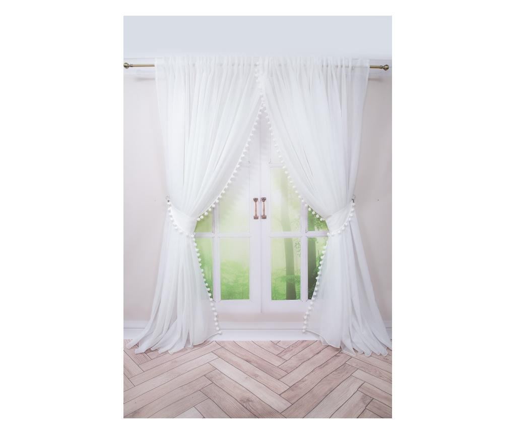Perdea alba, accesorizata cu ciucuri, cu rejansa, 500 x 260 - 7