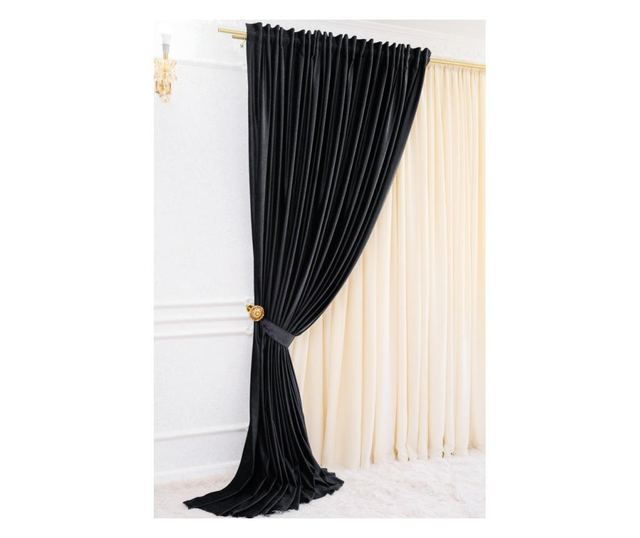 Draperie  din catifea, neagra, cu rejansa, uni , opaca, 140x250