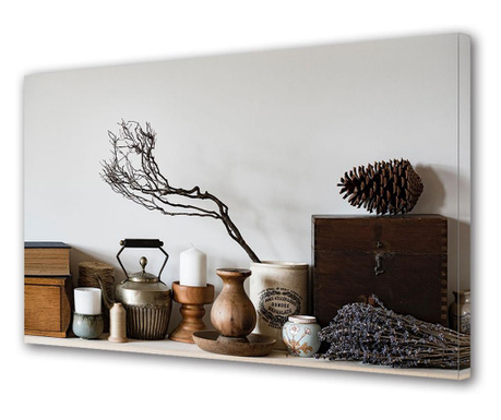 Tablou Canvas Premium Art Factory TrueColor, Lavanda Langa Obiecte Decorative, Panza pe cadru de lemn, 20 x 30 cm