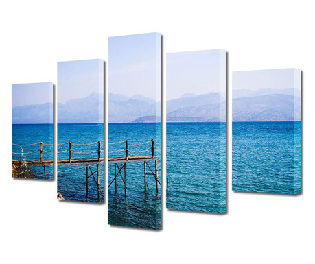 Set Tablouri Multicanvas 5 piese, Mic ponton in ape turcuaz, Panza pe cadru de lemn, 80 x 150 cm