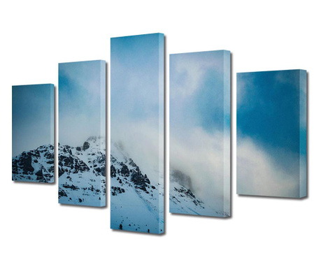 Set Tablouri Multicanvas 5 piese, Peisaj de iarna intr-o zi intetosata, Panza pe cadru de lemn, 80 x 150 cm