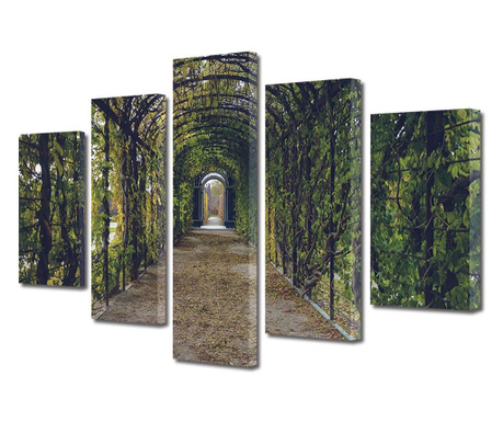 Set Tablouri Multicanvas 5 piese, Gradina romantica, Panza pe cadru de lemn, 80 x 150 cm