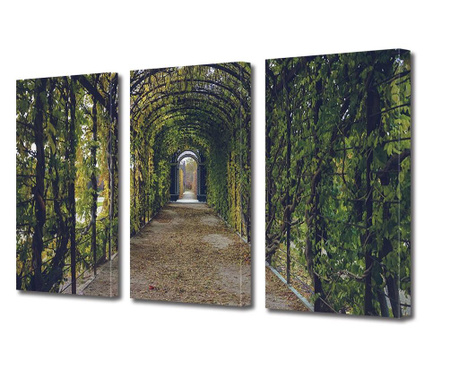 Set Tablouri Multicanvas 3 piese, Gradina romantica, Panza pe cadru de lemn, 3 x 70 x 100 cm