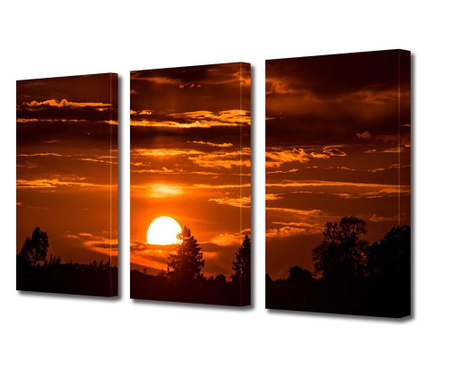 Set Tablouri Multicanvas 3 piese, Apus de foc printre copaci, Panza pe cadru de lemn, 3 x 40 x 60 cm