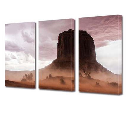 Set Tablouri Multicanvas 3 piese, Stanca in desert si nisip luat de vant, Panza pe cadru de lemn, 3 x 50 x 70 cm