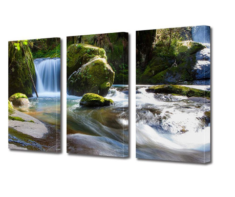 Set Tablouri Multicanvas 3 piese, Cascada vazuta intr-o zi luminoasa , Panza pe cadru de lemn, 3 x 70 x 100 cm
