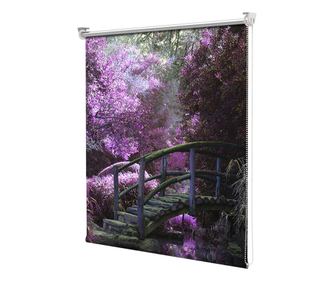Roleta tip Jaluzea cu Rulou si sistem inclus, Peisaj cu padure mov si podulet, Decoratiuni Casa, Latime 95 cm x Inaltime 250 cm