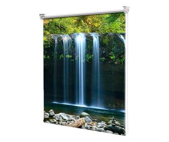 Roleta tip Jaluzea cu Rulou si sistem inclus, Peisaj cascada in padure langa pietre, Decoratiuni Casa, Latime 95 cm x Inaltime 2