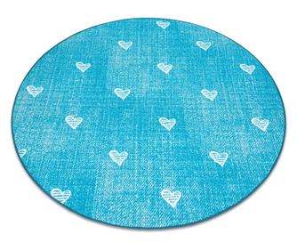 килим за деца HEARTS кръг дънки, vintage сърца - тюркоаз кръг 200 cm  κύκλος 200 см