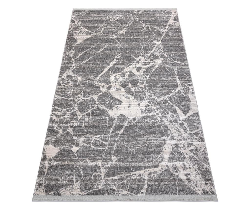 REBEC Modern Fringe Rug 51186B Marble - Two Level Pile Cream / Gray 280x370 cm