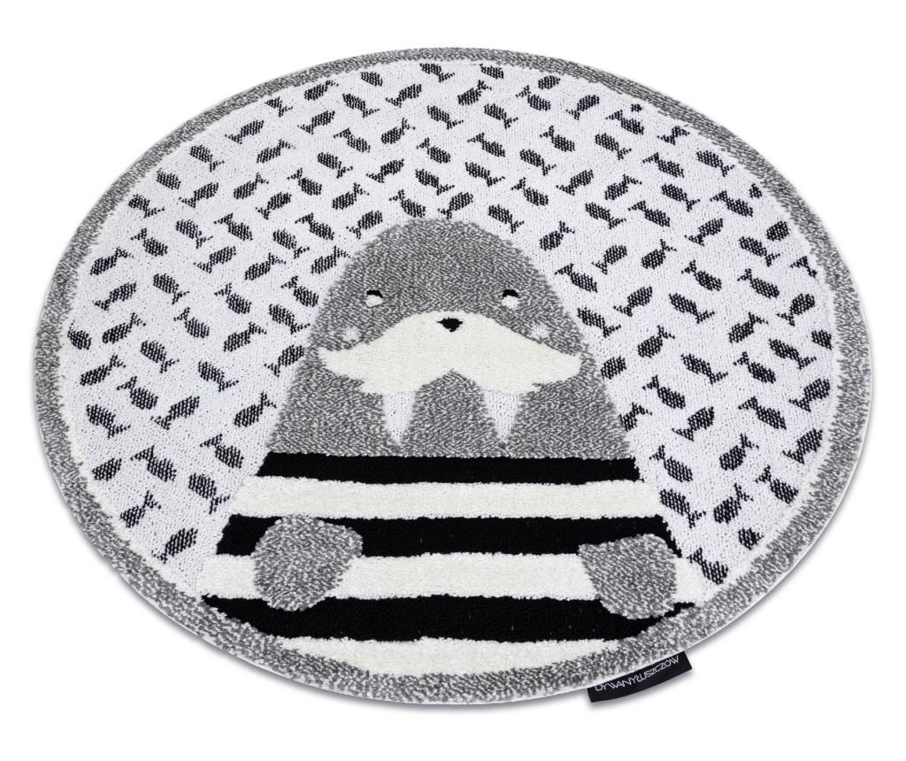 JOY Kids Rug - Walrus Design, Two-Level Pile, Gray/Cream, Round 160 cm