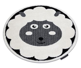 Модерен детски килим JOY кръг Sheep овце, за деца - структурни две нива руно сиво / черно кръг 160 cm  κύκλος 160 см