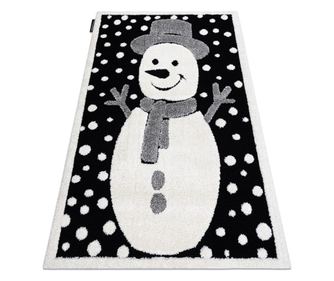 Модерен детски килим JOY Snowman снежен човек, за деца - структурни две нива руно черно / иво 120x170 cm  120x170 см