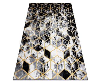 Koberec moderni 3D GLOSS 409A 82 Krychle stylový, glamour, art deco černý / zlato / šedá 160x220 cm  160x220 cm