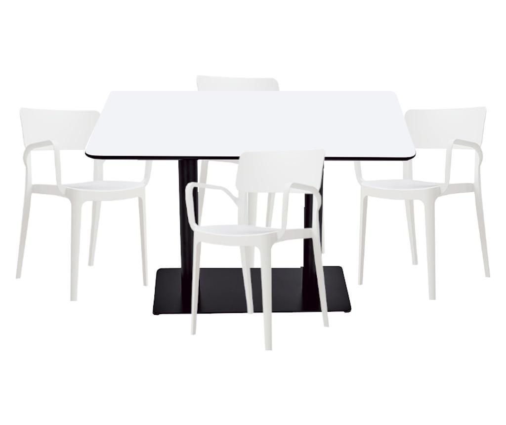 RAKI Dining Set, rectangular table with melamine MDF top 120x80x75cm with 4 Panora chairs 54.5x54.3xh81.9cm white