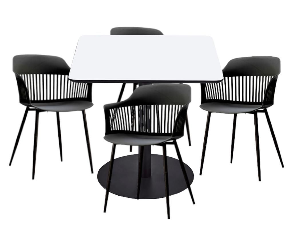 RAKI Dining Kitchen Furniture Set, Square Table with Melamine MDF Top 80x80x75cm with 4 Florida Chairs 53x59x81cm Black