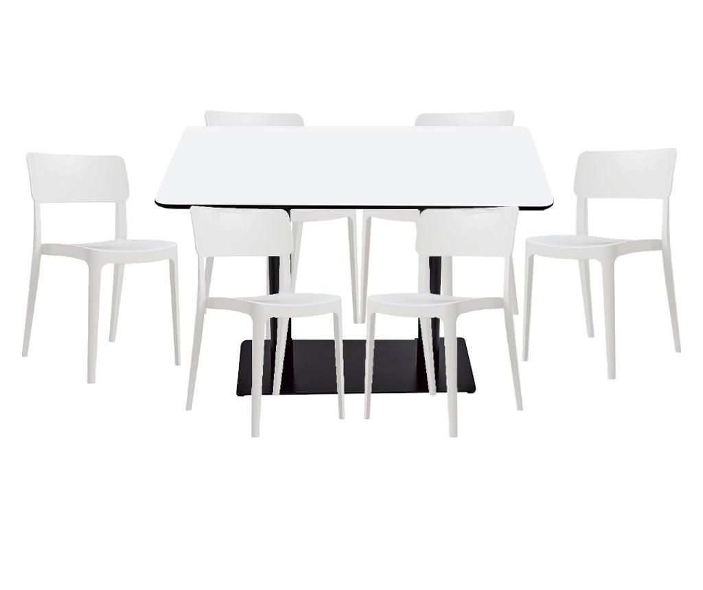 RAKI Dining Set, Rectangular Table with Melamine MDF Top 120x80x75cm and 6 Pano Chairs 47.1x45.3xH81.9cm White