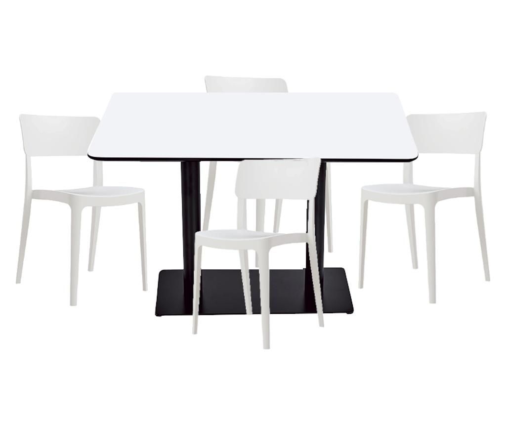 RAKI Dining Set, Rectangular Table with Melamine MDF Top 120x80x75cm with 4 Pano Chairs 47.1x45.3xH81.9cm White