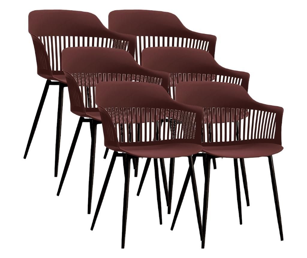 RAKI FLORIDA Set of 6 Dining Chairs with Polypropylene Backrest, 53x59x81cm, Claret Red and Black