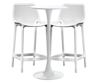 RAKI Set masa si scaune de bar alb, 3 piese, masa 60x101cm cu 2 scaune London Air 52x44x105cm