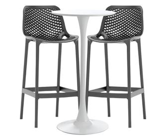 RAKI Set masa si scaune de bar, 3 piese, masa alba 60x101cm cu 2 scaune London Air gri 52x44x105cm