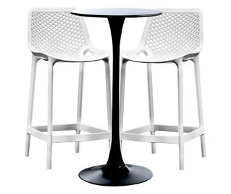 RAKI Set masa si scaune de bar, 3 piese, masa neagra 60x101cm cu 2 scaune albe London Air 52x44x105cm