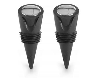 Σετ 2 πώματα για κρασί Ibili-Barware, μέταλλο/σιλικόνη, 6 εκ., μαύρο/ασημί