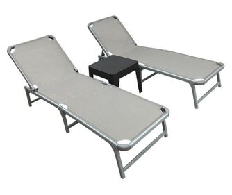 Set 2 sezlonguri pliabile cu spatar reglabil 4 pozitii si stofa mesh RAKI 188x58cm + masa 44x44xh41cm