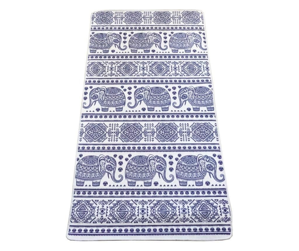 Covor interior Kino Elefant, 100x200 cm, Alb fildes/ Albastru marin