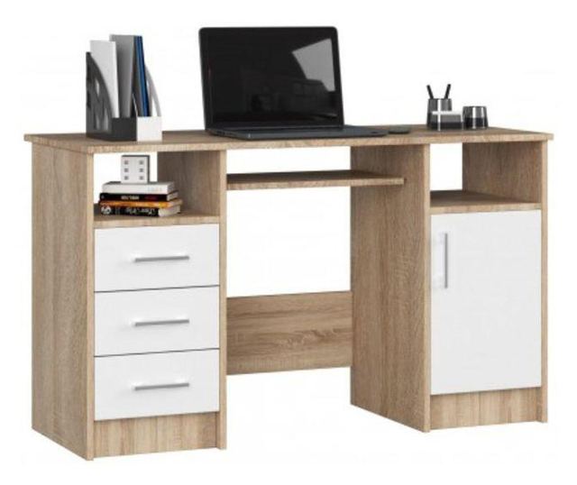 Birou calculator ana cu sertare alb stejar 124 x 52 x 74 cm