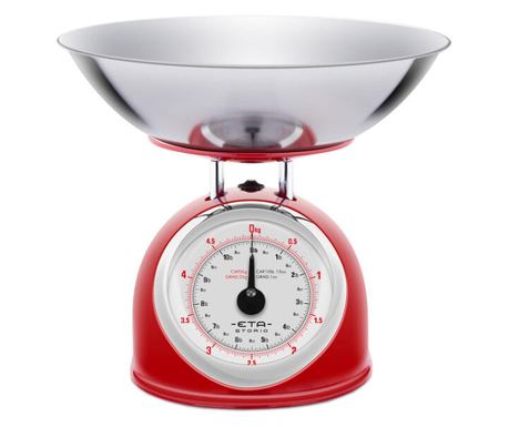 Cantar mecanic de bucatarie ETA Storio 5777 ROSU, 5 kg, precizie 25g, vas 5 L din otel inoxidabil