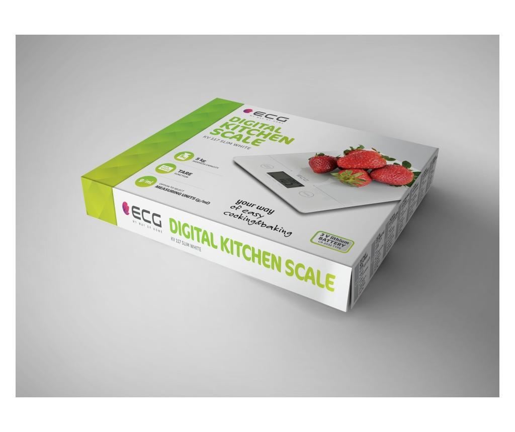 Cantar de bucatarie ECG KV 117 SLIM, alb, 5 kg, precizie 1g, TARA, afisaj LCD, sticla securizata 3mm - 5