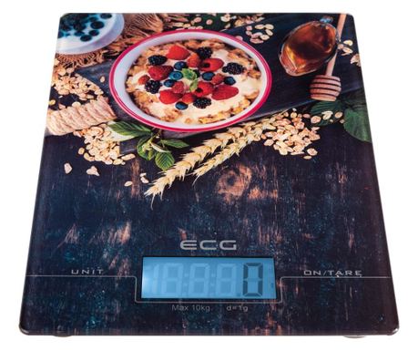 Cantar de bucatarie ECG KV 1021 Berries, 10 kg, precizie 1g, TARA, afisaj LCD, sticla securizata 3mm