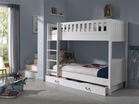 Sertar pat pentru copii Vipack, Lewis, pin masiv lacuit, 199x94x19 cm, alb