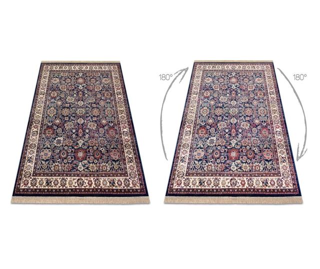 Covor Windsor 22991 ORNAMENT, CADRU, FRANJURI albastru inchis / fildeş 60x100 cm  60x100 cm